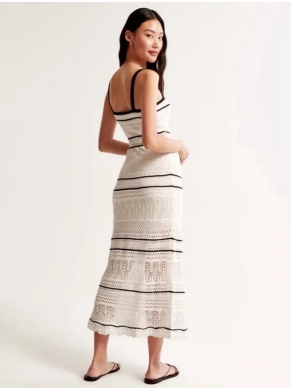 Abercrombie & Fitch Spaghetti Strap Crochet Maxi Dress, Size Medium Tall